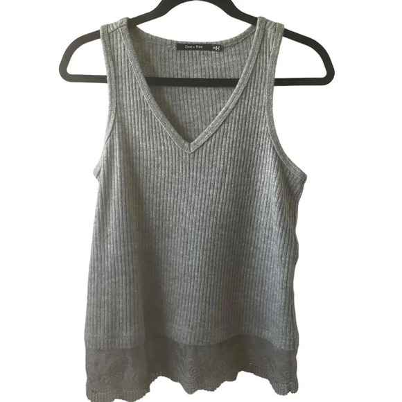 Doe & Rae Gray Lace Top Blouse Tank Top Size Small - Picture 2 of 6